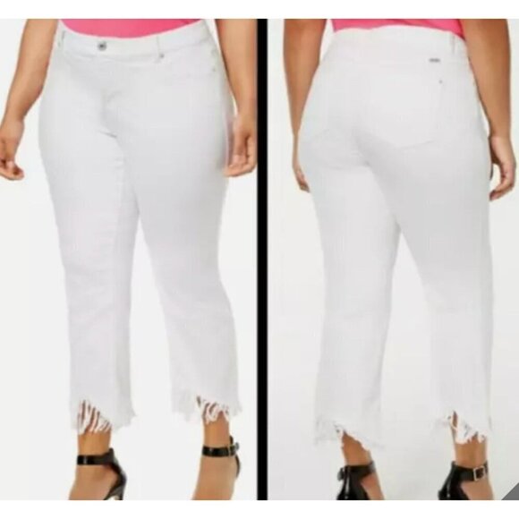 INC Women's Jeans 22W Slim Tech Fit White Fringe Hem Jeans Stretch NEW - Picture 2 of 15